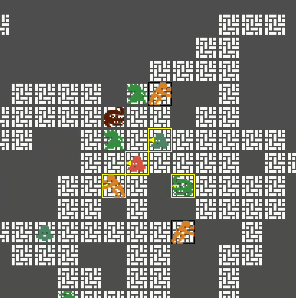 Blobs, alligators, and pushers in a dungeon